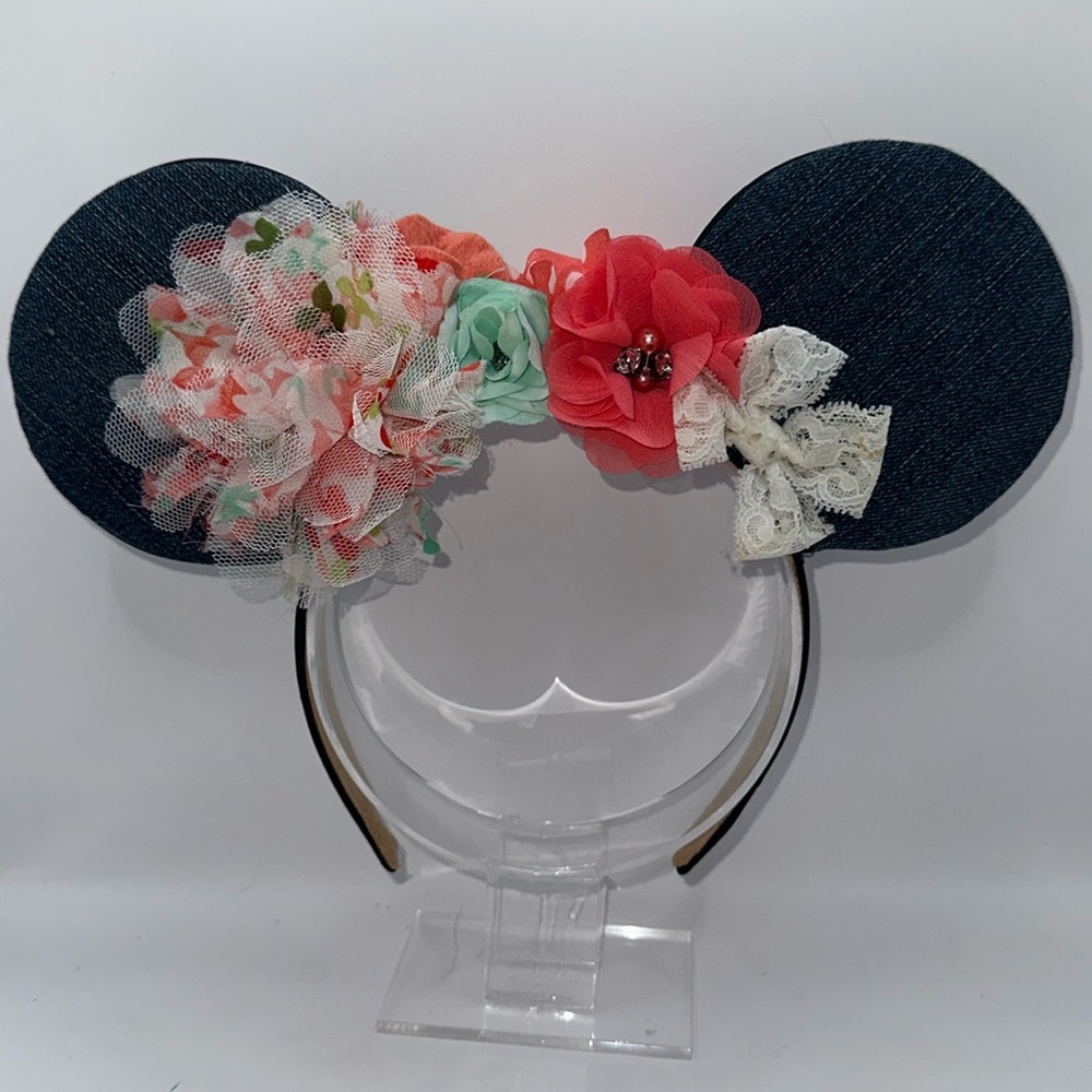 Western Denim Inspired Minnie Ears Headband with Bows & Sequins